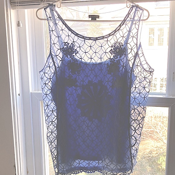 Lace Shell w/ Under Layer, New Directions, Light Blue - Picture 1 of 7